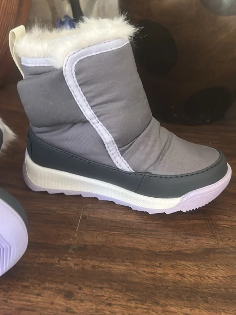 Sorel Girls Gray & Light Purple Faux-Fur Snow Boot